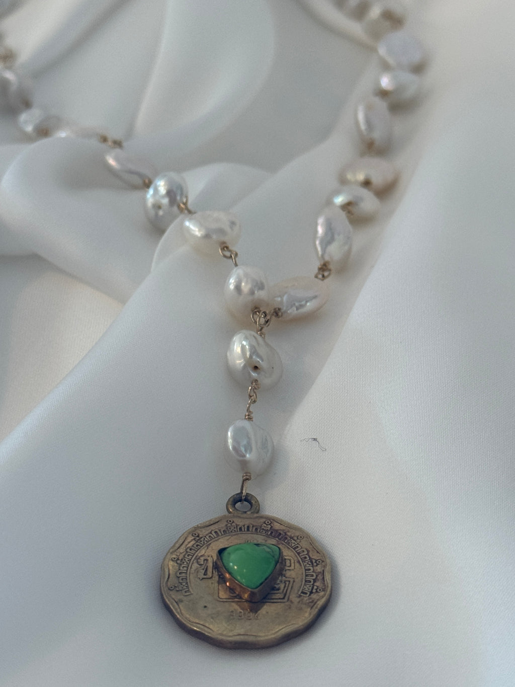 SN4510-WRPearl/GoldTurqCoinPendant