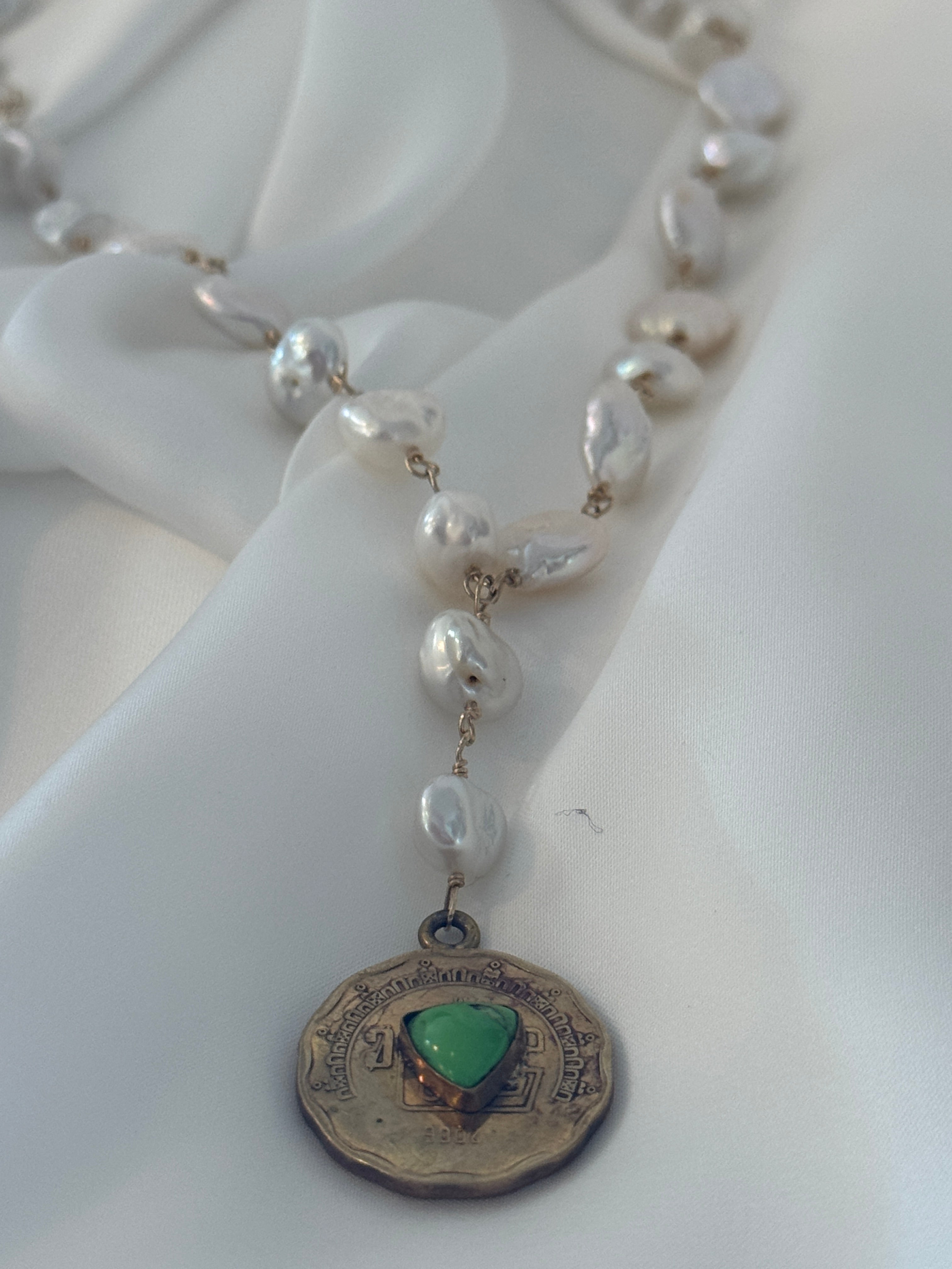 SN4510-WRPearl/GoldTurqCoinPendant