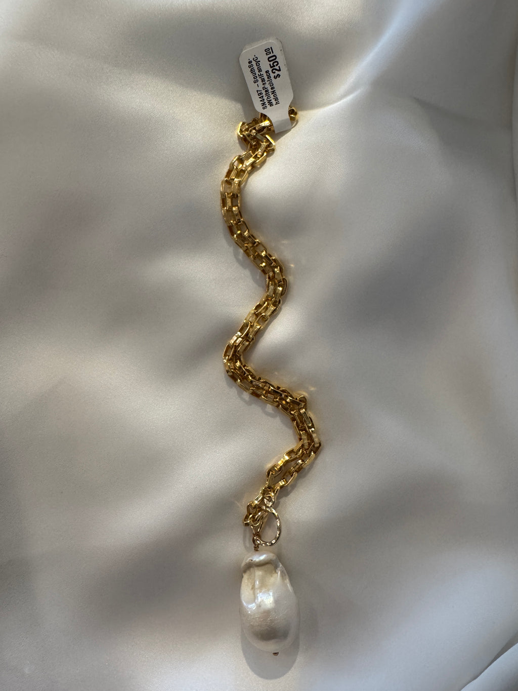 SN4497-SouthSeaWhitePearlFancyChainNecklace