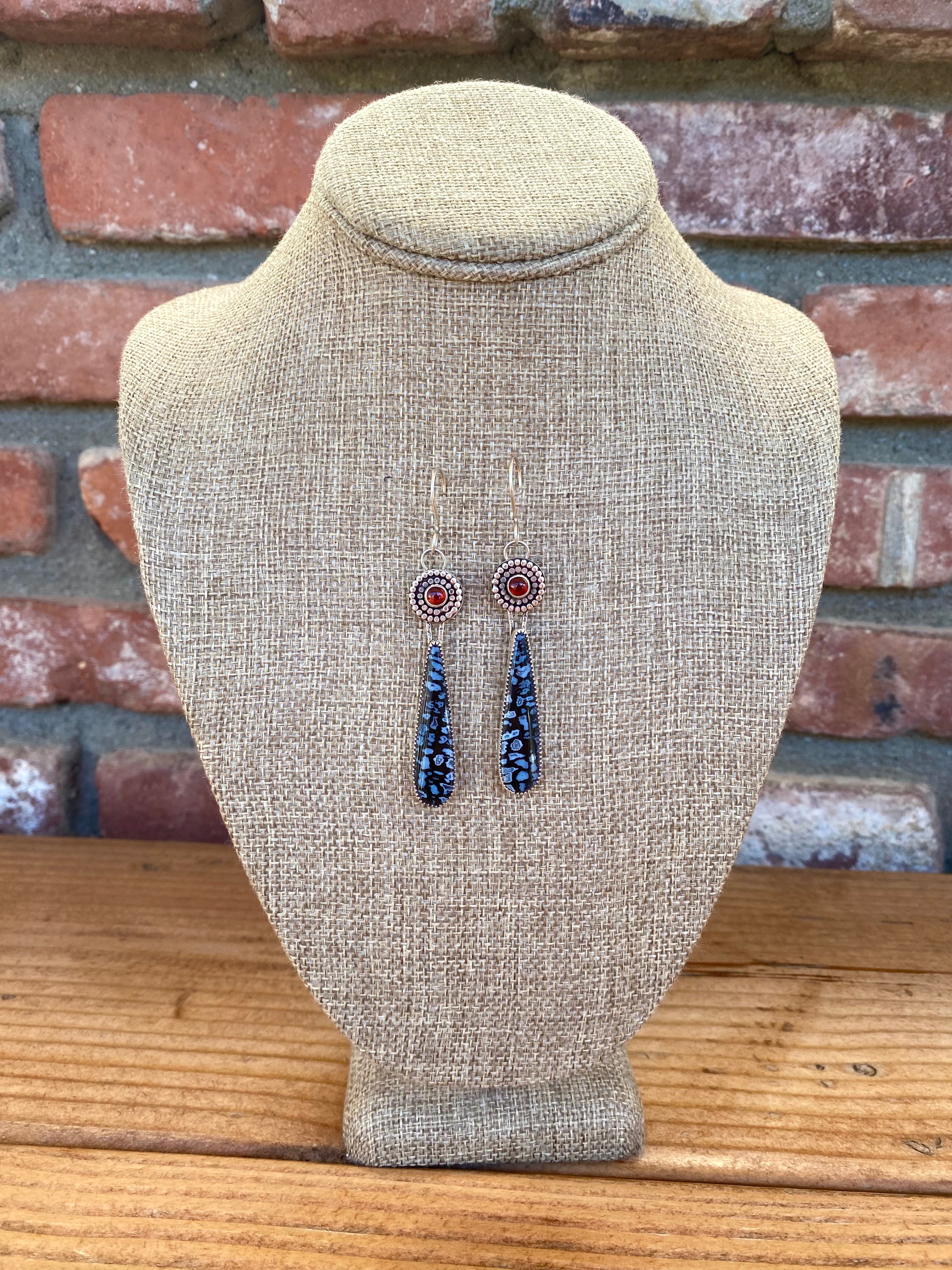 NS771 Fossil Palm, Garnet, Sterling Silver Earrings