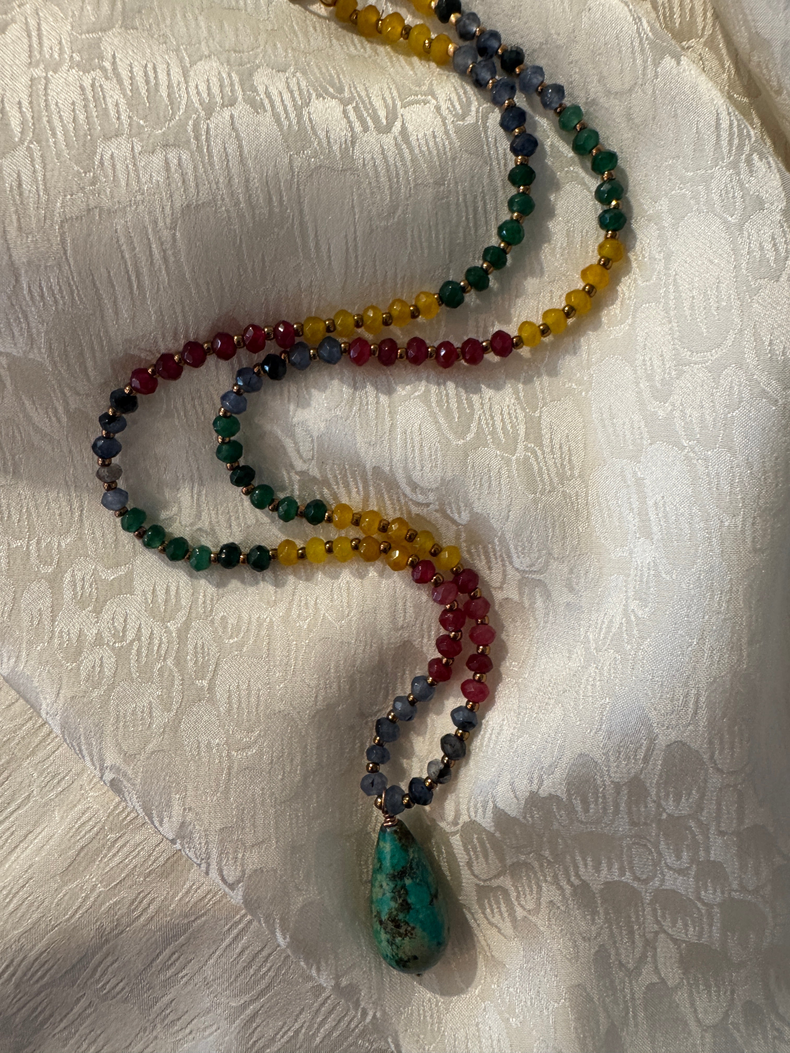 SN4501-RainbowStones/TeardropTurquoisePendantNecklace