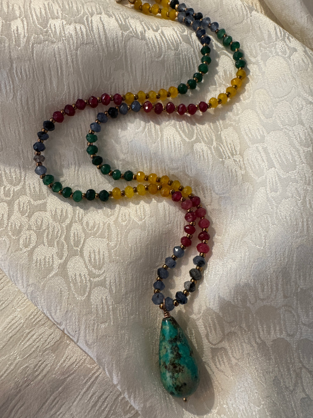 SN4501-RainbowStones/TeardropTurquoisePendantNecklace