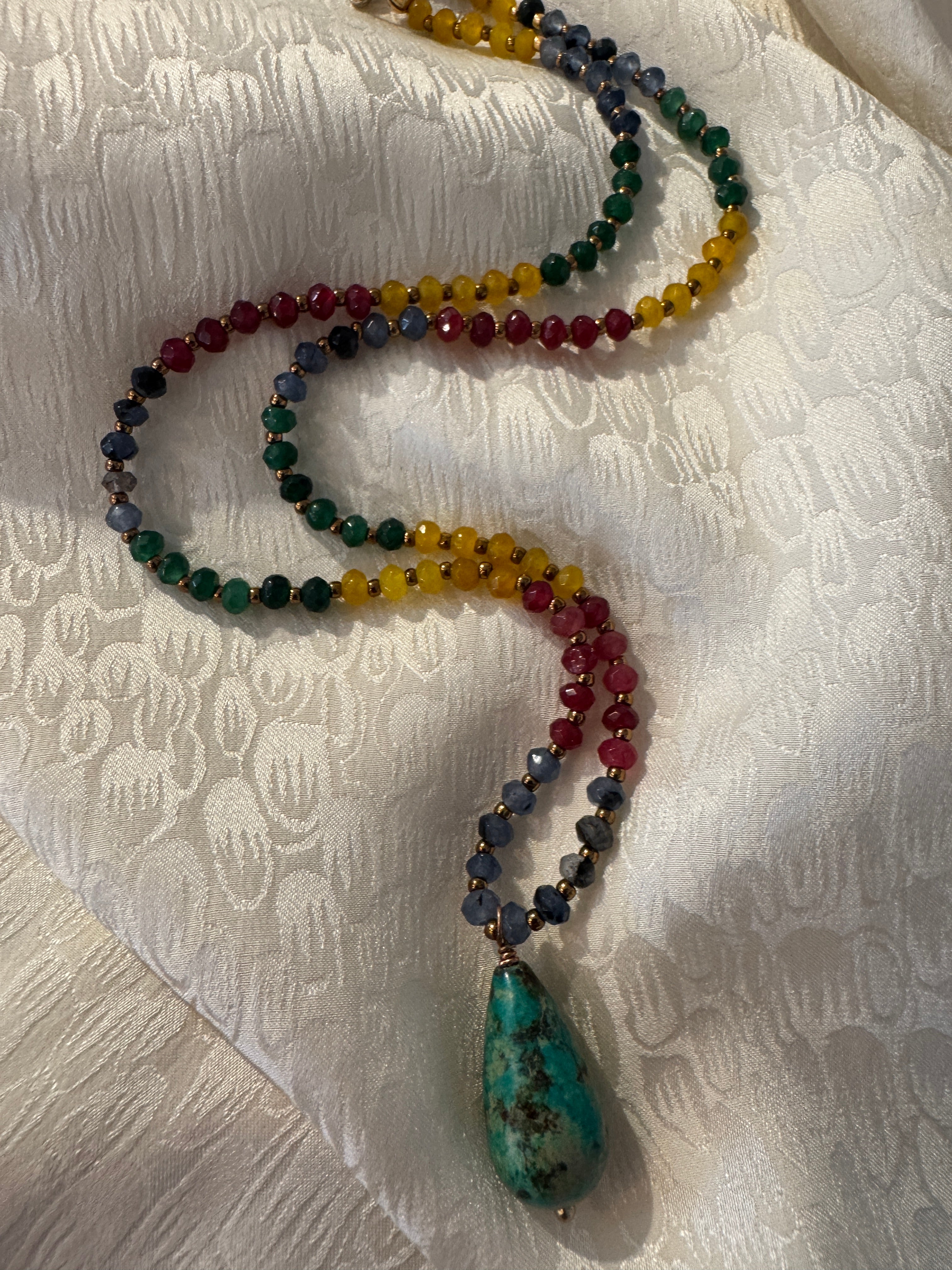 SN4501-RainbowStones/TeardropTurquoisePendantNecklace
