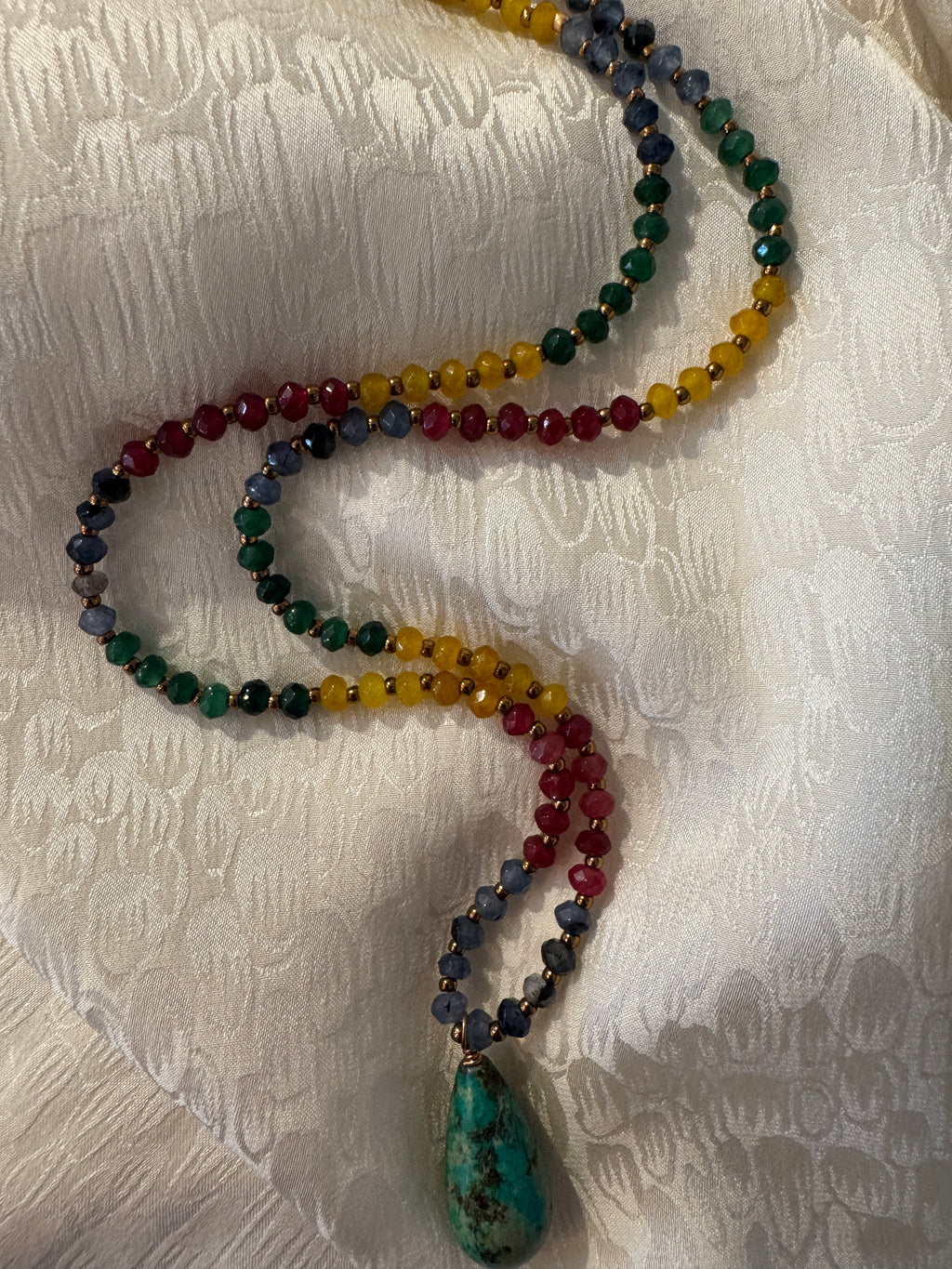 SN4501-RainbowStones/TeardropTurquoisePendantNecklace