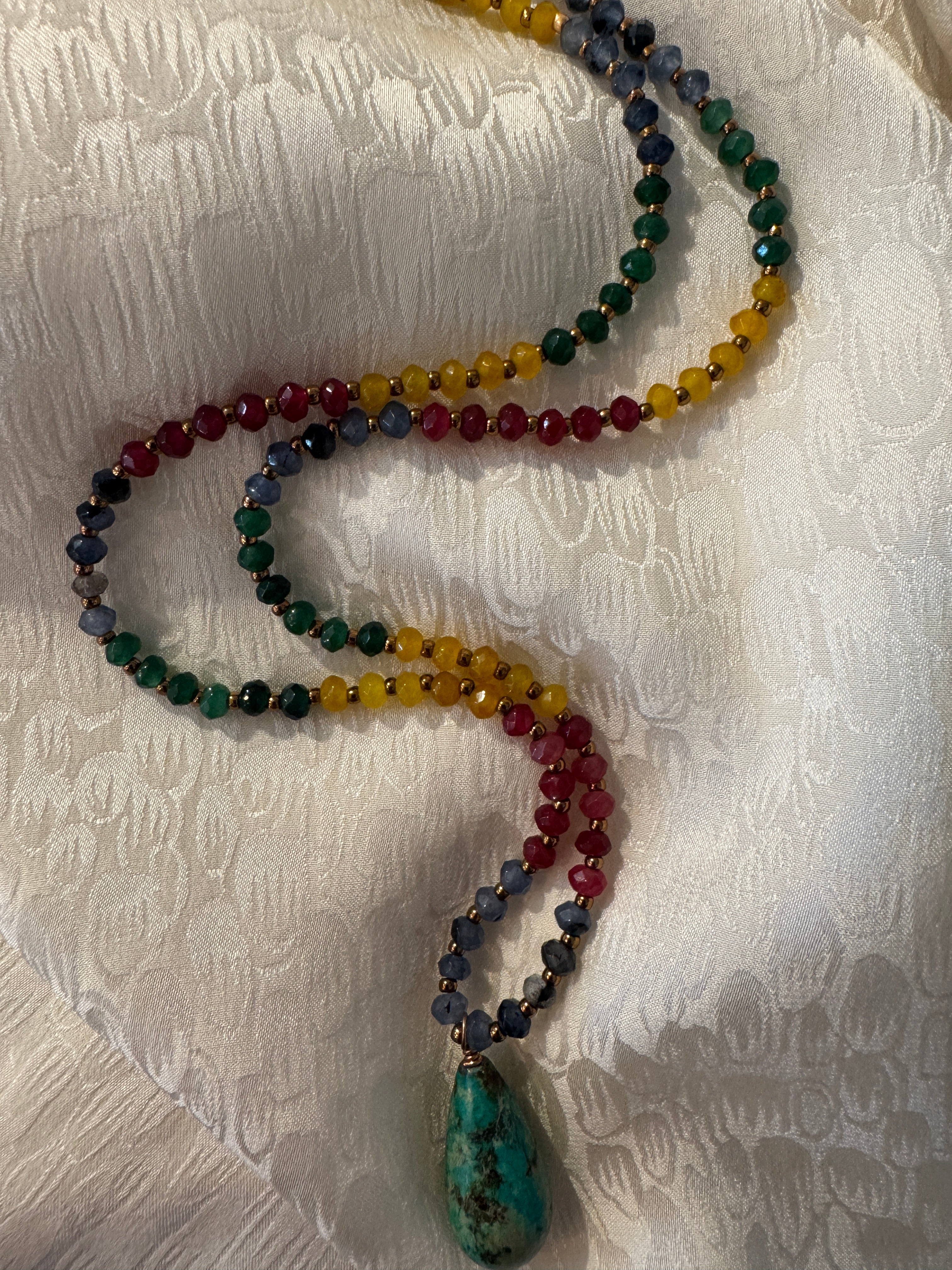 SN4501-RainbowStones/TeardropTurquoisePendantNecklace