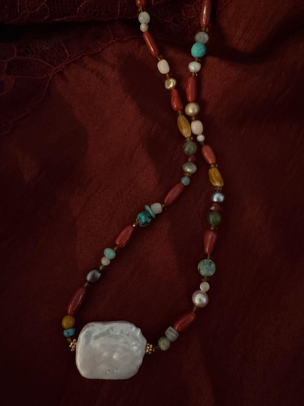 JN4726 Multi Semi Precious Gems W/Baroque Pearl