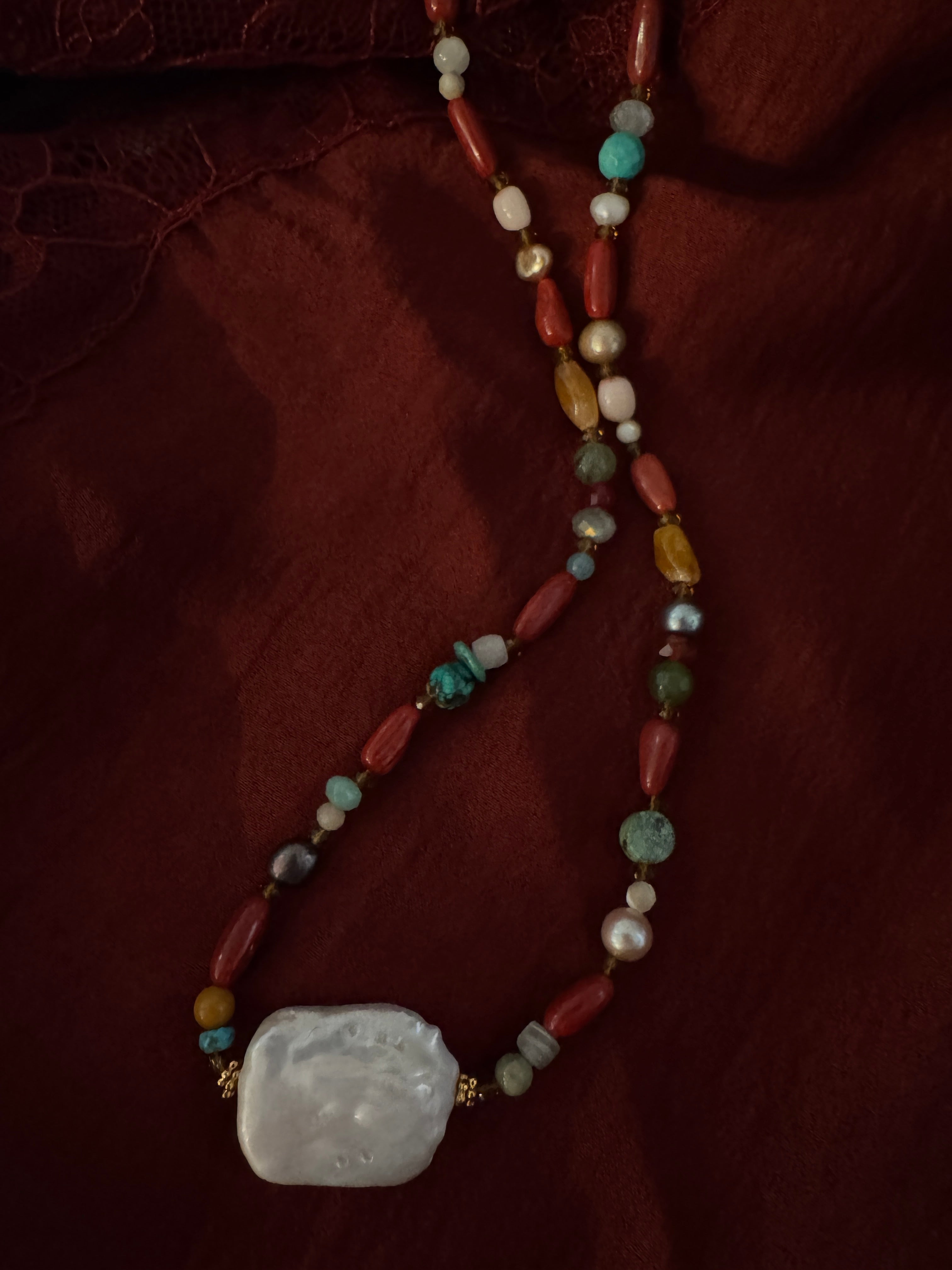 JN4726 Multi Semi Precious Gems W/Baroque Pearl