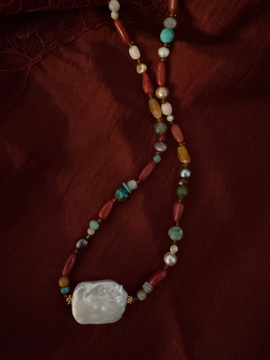 JN4726 Multi Semi Precious Gems W/Baroque Pearl
