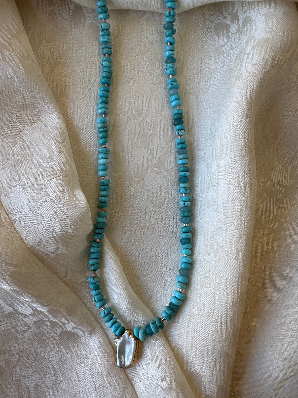 SN4565-BrilliantTurq/RectanglePearlPendantNecklace