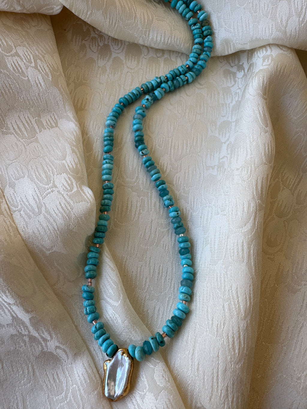 SN4565-BrilliantTurq/RectanglePearlPendantNecklace