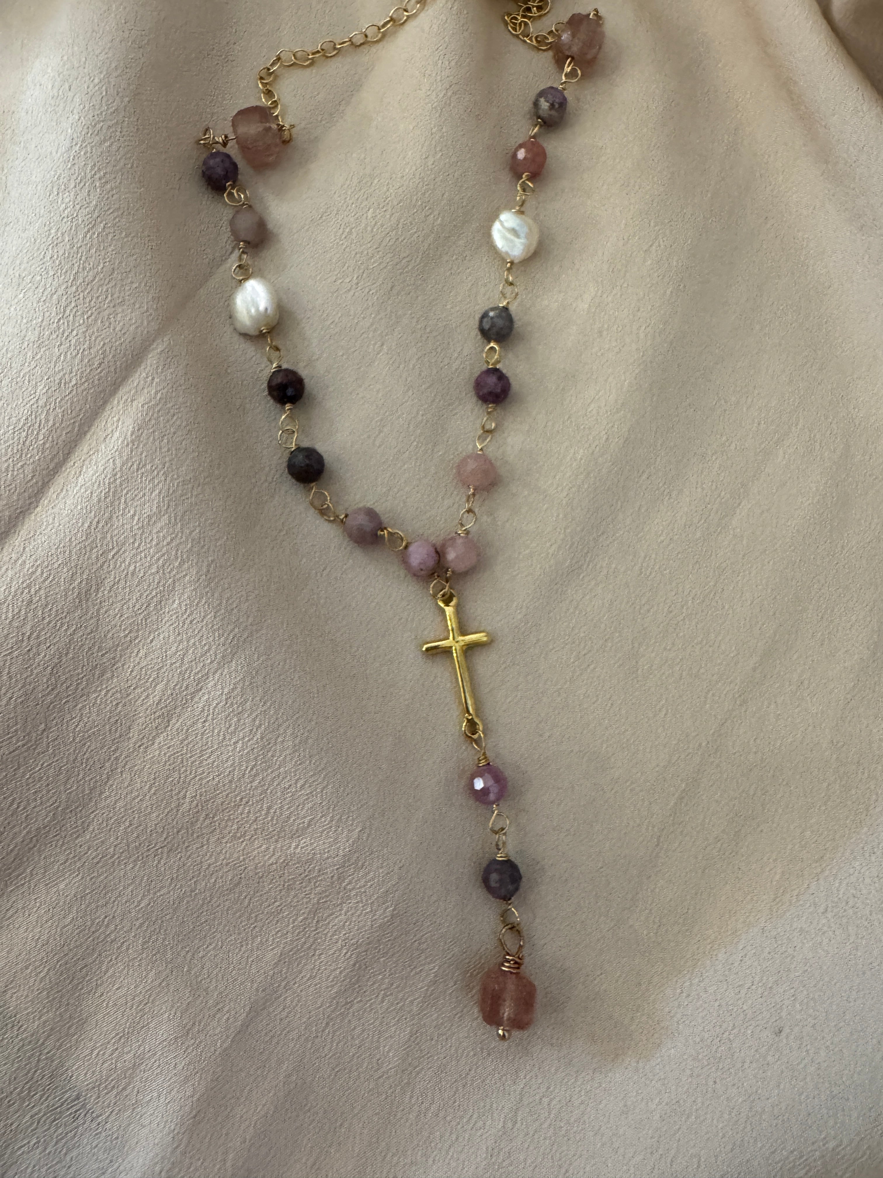 SN4307-Jasper/JadeCrossRosaryNecklace