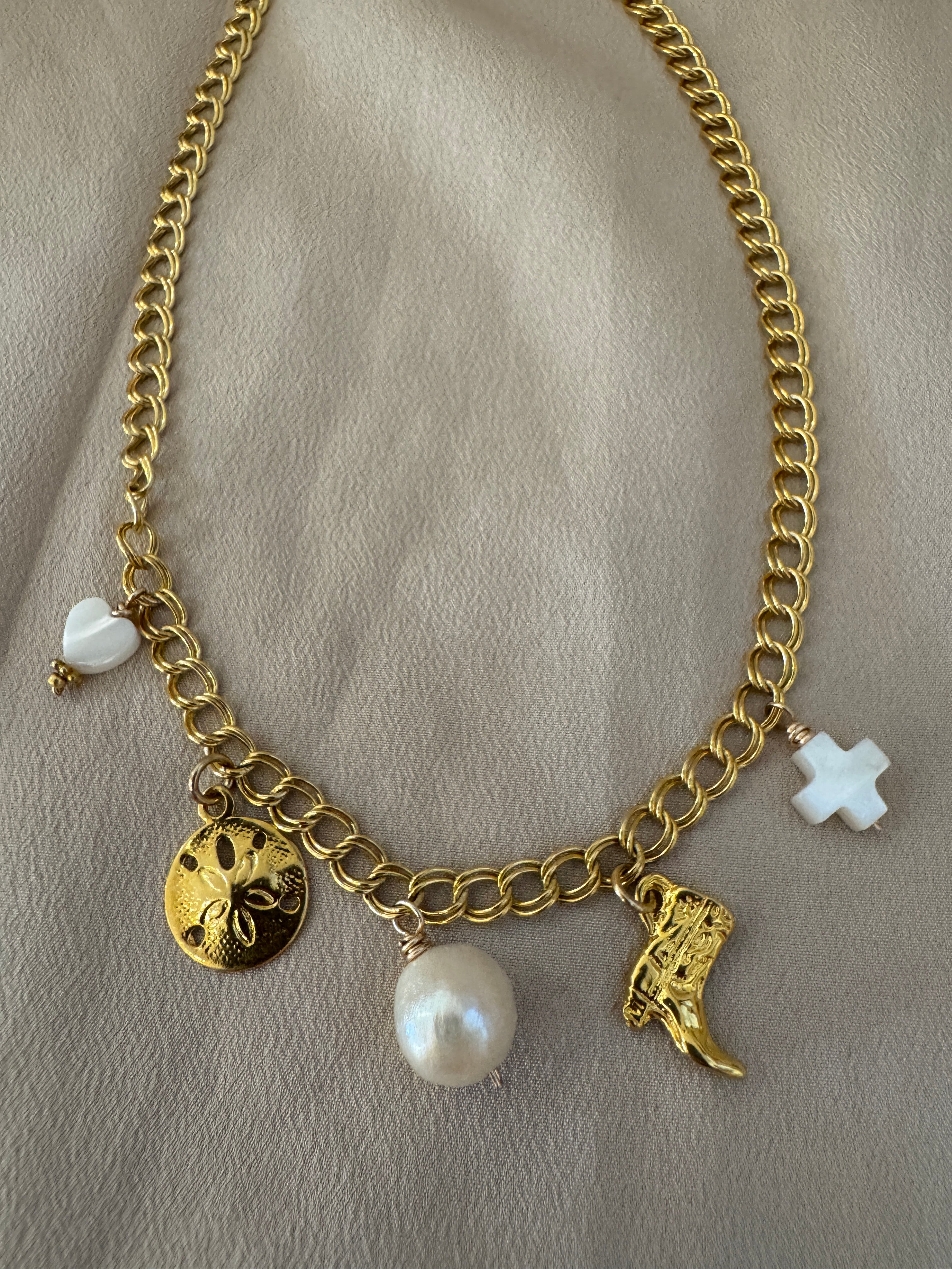 JN4528 Gold Fill Chain & Charms/Pearl/MOP