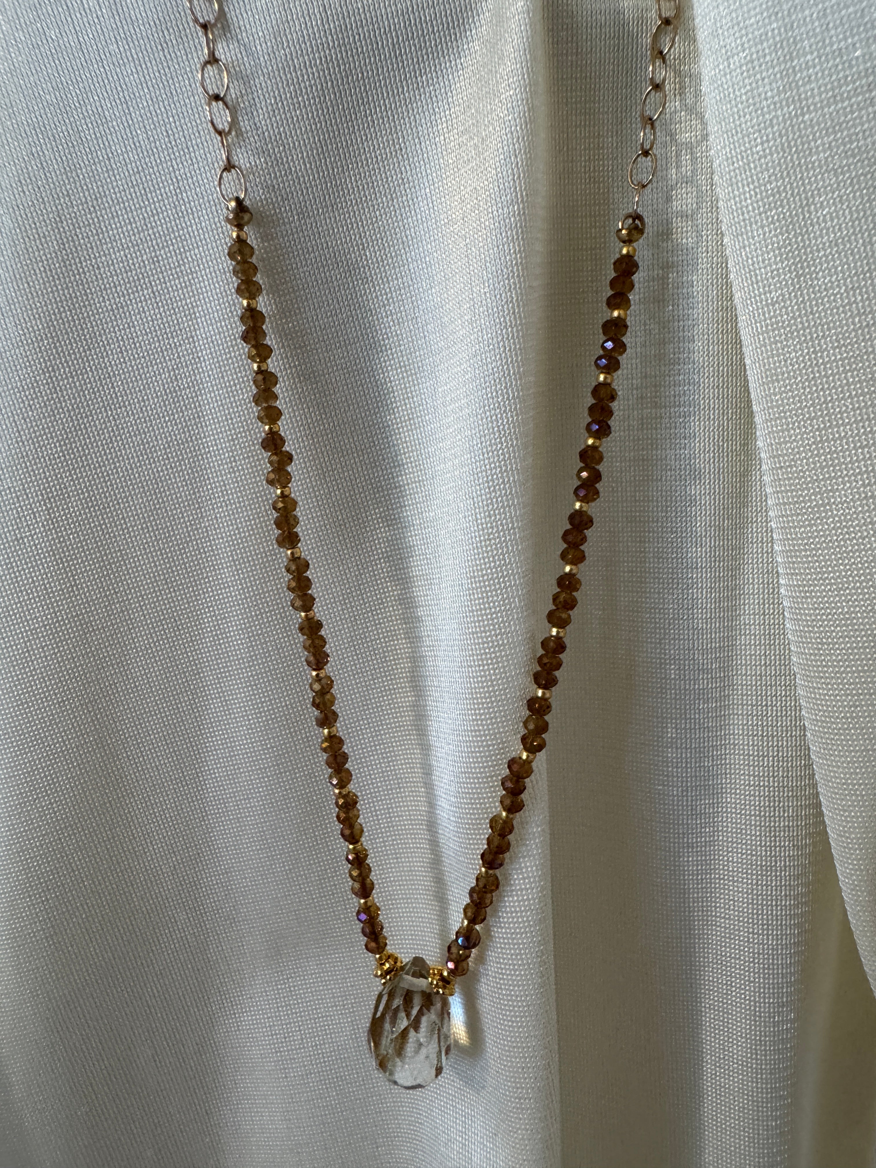 JN4380 Faceted Crystal/Seed Bead/Rutilated Quartz Brio/Gold Fill