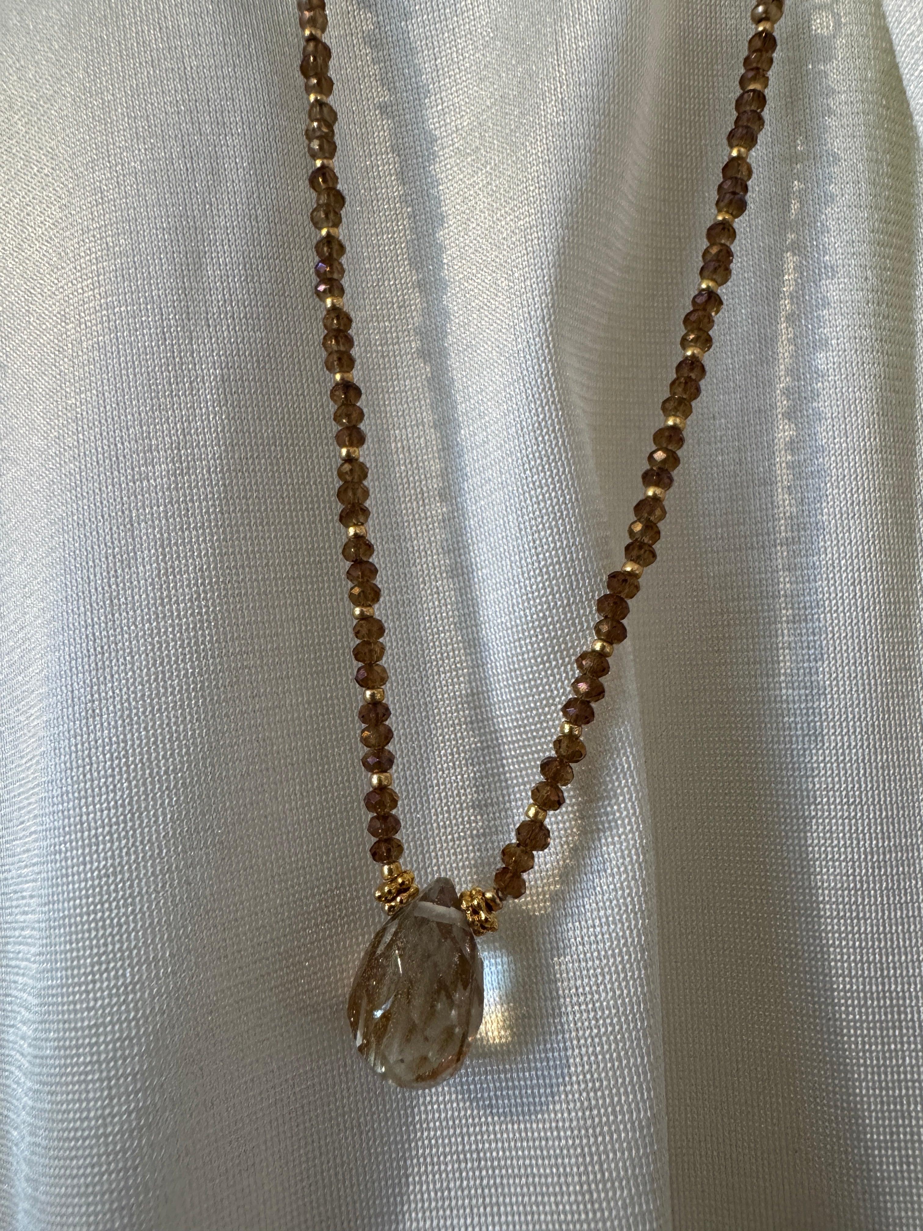 JN4380 Faceted Crystal/Seed Bead/Rutilated Quartz Brio/Gold Fill