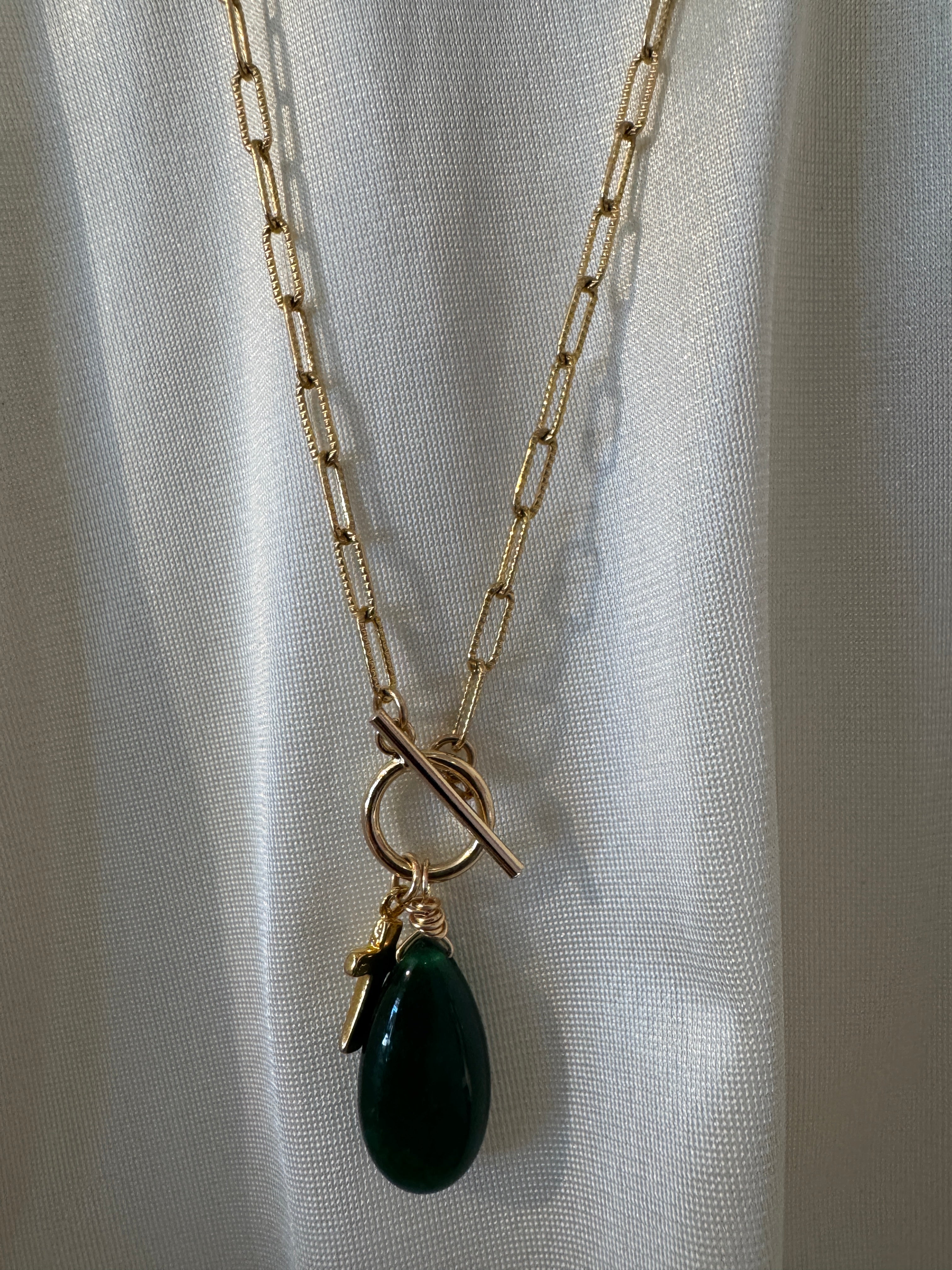 JN4578 Gold Fill Chain & Toggle W/Glass & GF Cross Pendants