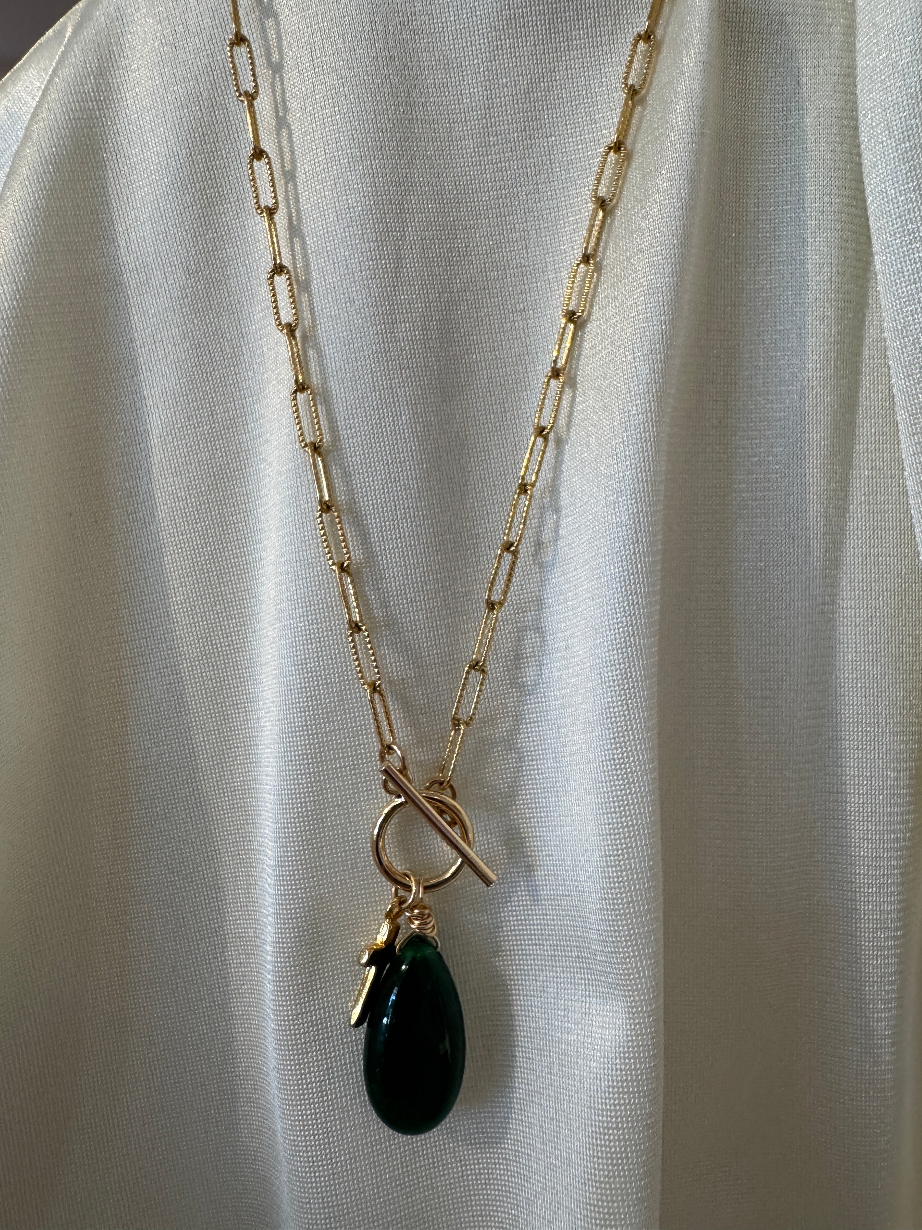 JN4578 Gold Fill Chain & Toggle W/Glass & GF Cross Pendants