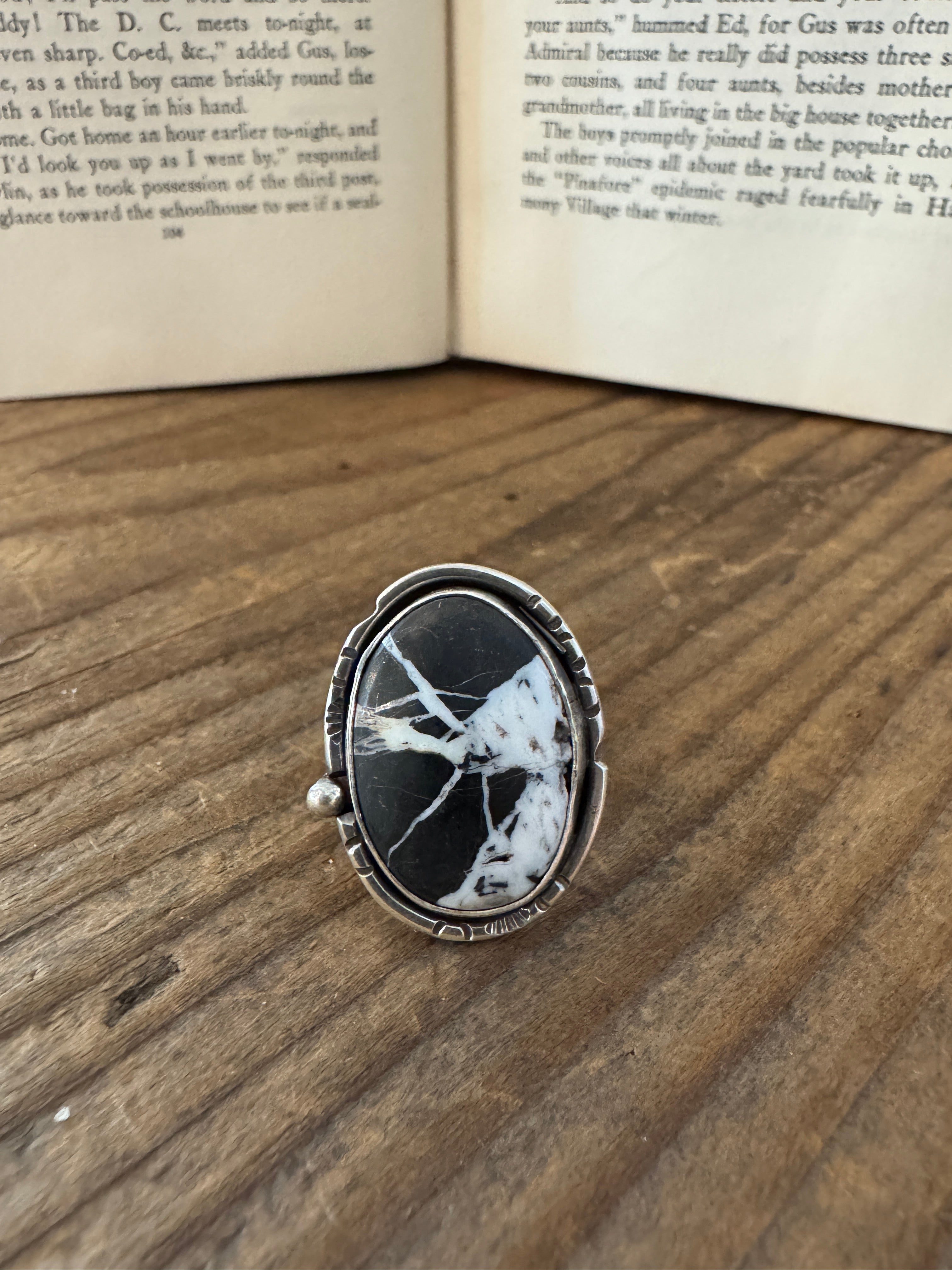 NS814 White Buffalo & Sterling Silver Ring