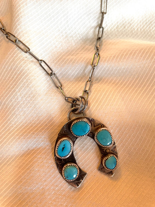 JN4060a Sterling Silver Naja W/5 Turquoise Pieces W/Sterling Chain