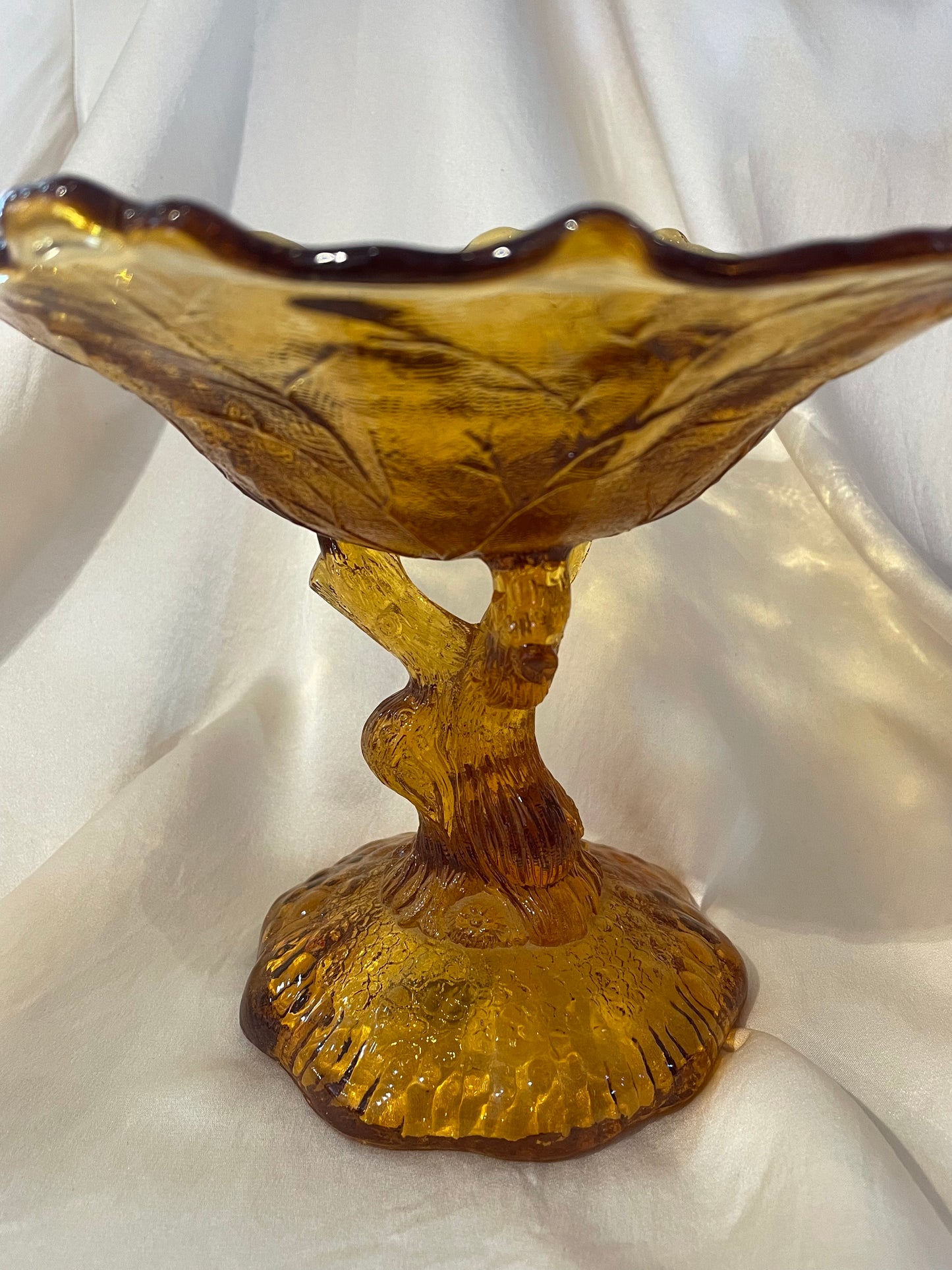 Amber Glass Pedestal Dish