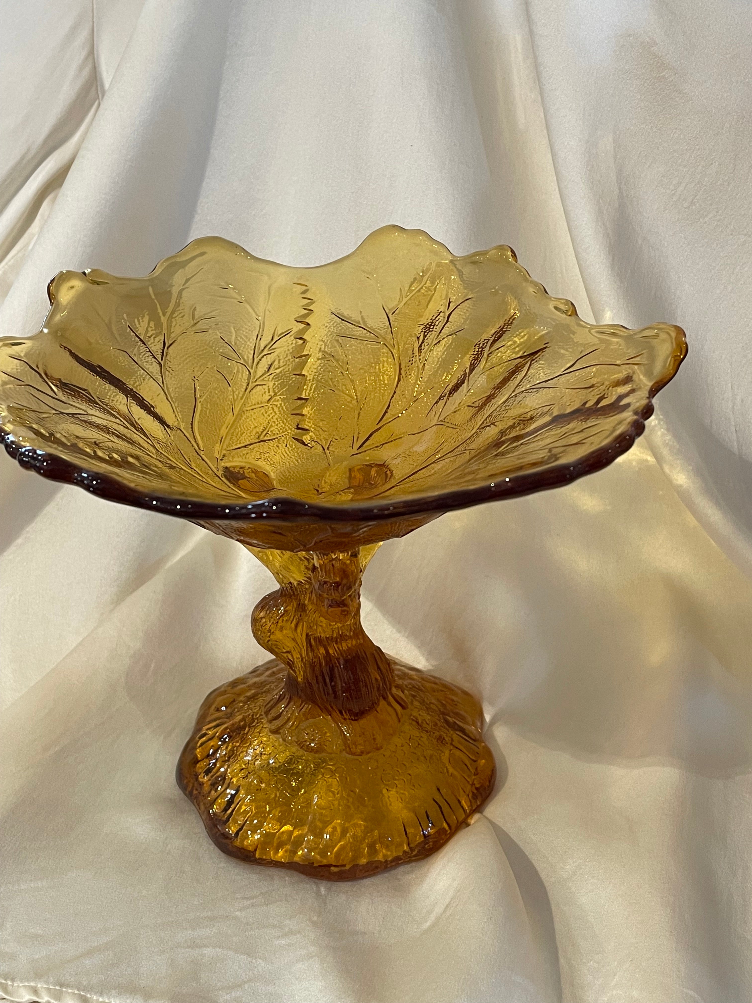 Amber Glass Pedestal Dish