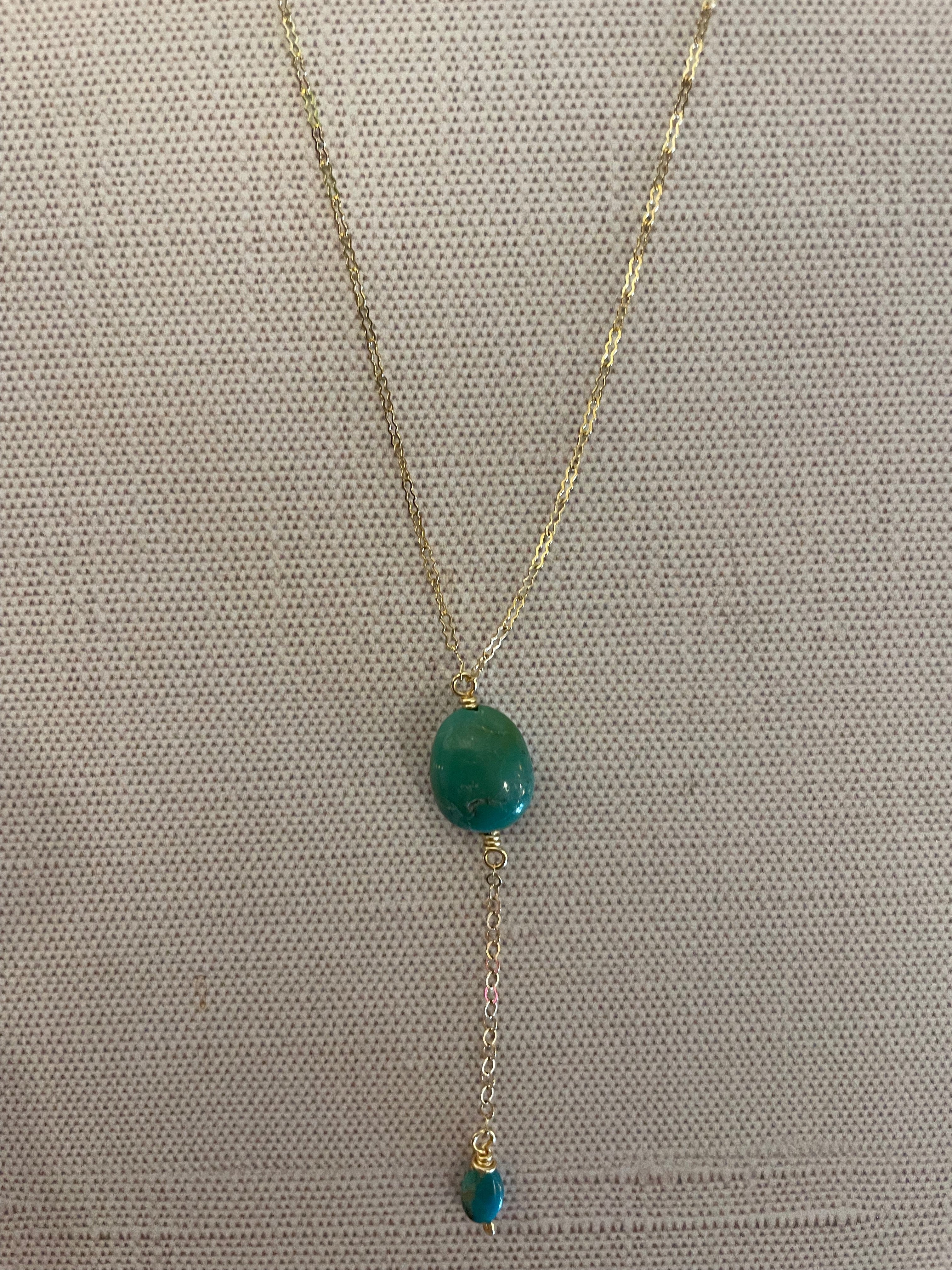 JN4103 Gold Fill Chain W/Turq & Turq Drop