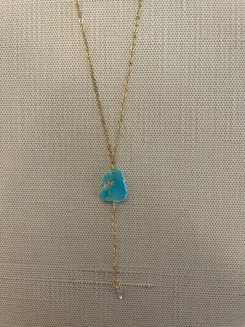 JN4099 Free Form Sleeping Beauty/Lab Drop/Gold Fill Chain