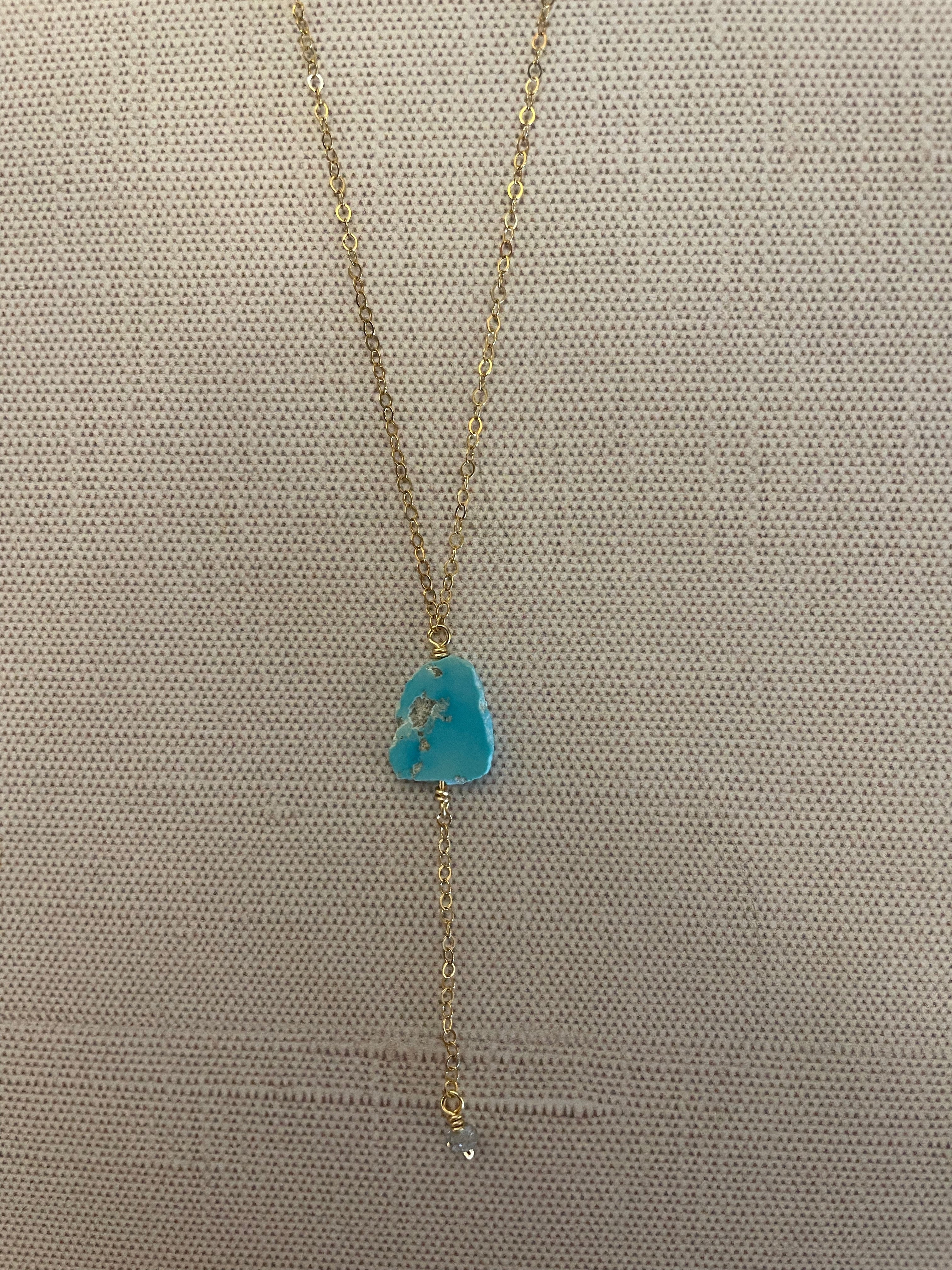 JN4099 Free Form Sleeping Beauty/Lab Drop/Gold Fill Chain